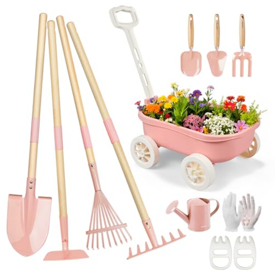Gardening Tools In Japan - 手押し車付きガーデニングセット、11点セット、屋外庭園、ビーチ、STEMガーデンプレイキット、子供用サイズの道具付き、耐久性があり、安全で楽しい