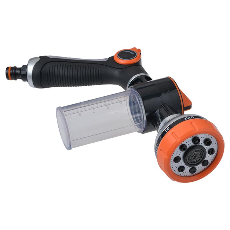 Garden Hose Nozzle - ガーデンホーススプレーノズル、8つのスプレーパターン、洗車、親指コントロール、100ml液体ボトルでのペット洗浄
