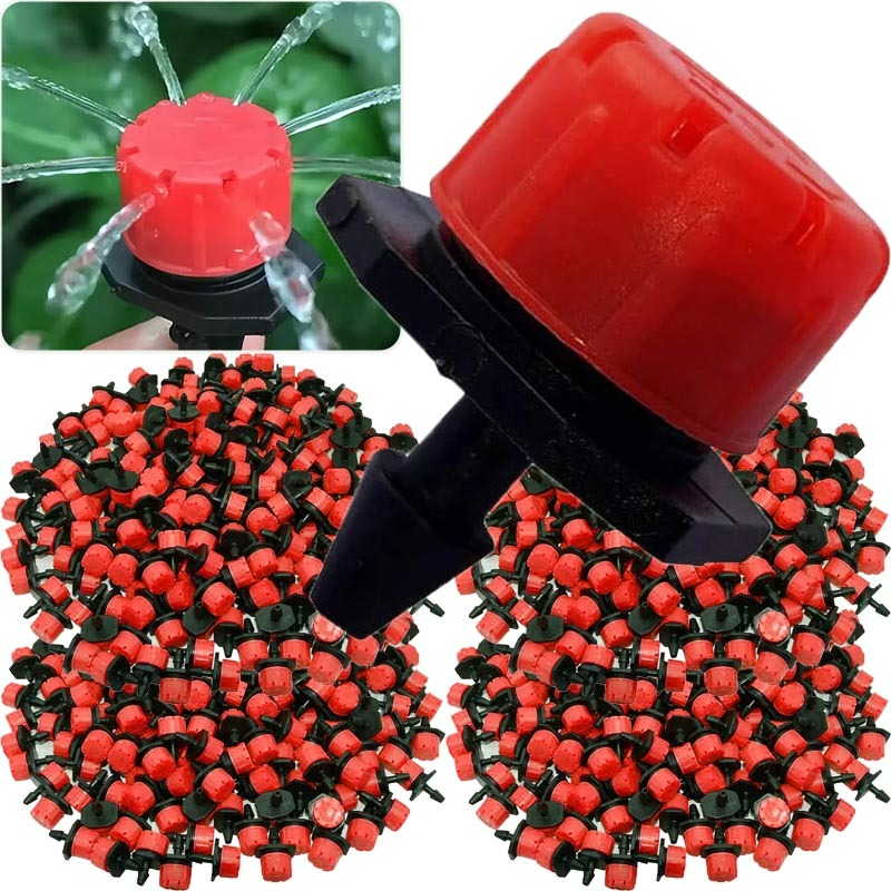 Garden Hose Nozzle - 30/300個入り 8穴 レッド・リディング・フード型 ドリッパー エミッター マイクロ点滴灌漑スプリンクラー