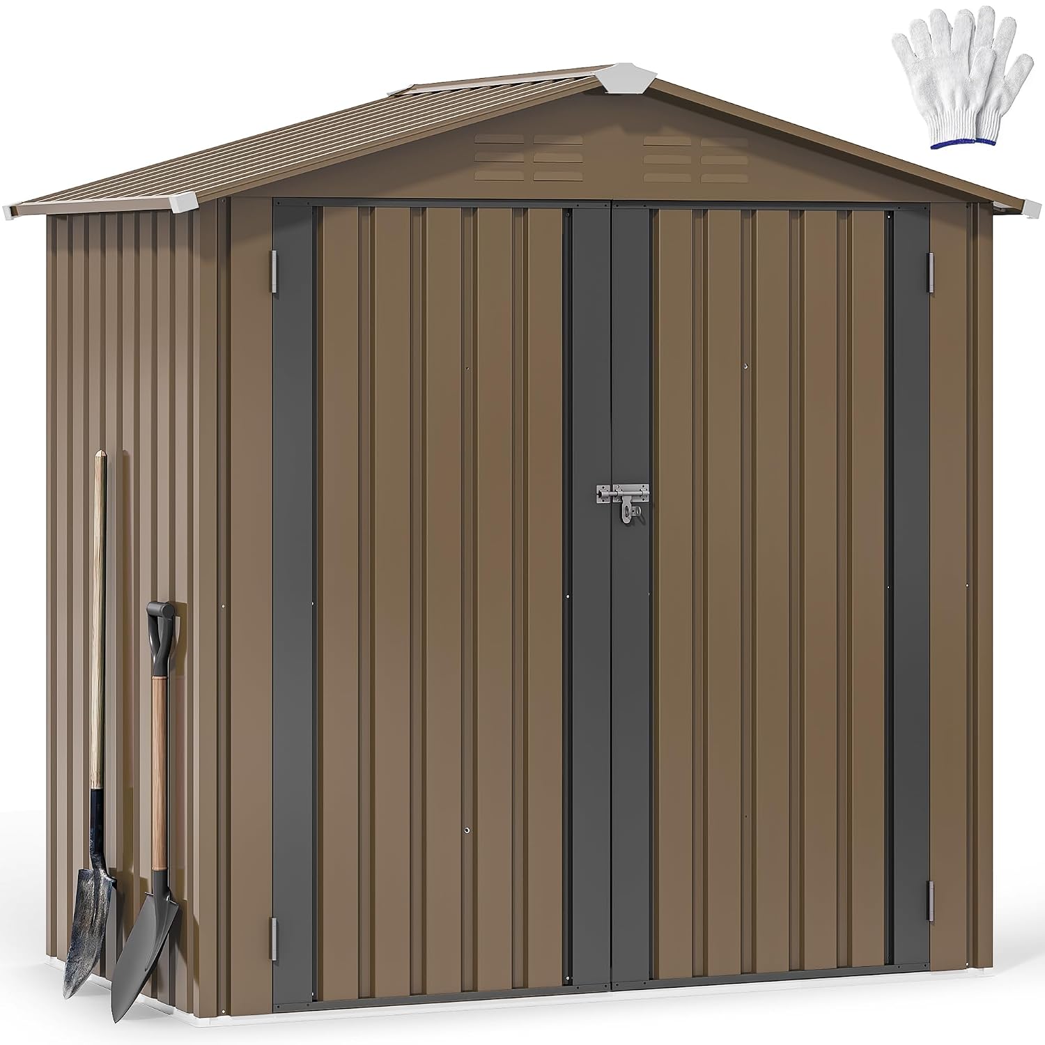 Gardening Tools In - 6x4フィートの金属製屋外収納庫、防水ツール小屋、頑丈な収納ユニット、ロック可能なドアと通気孔付き、カスタムメイドに最適