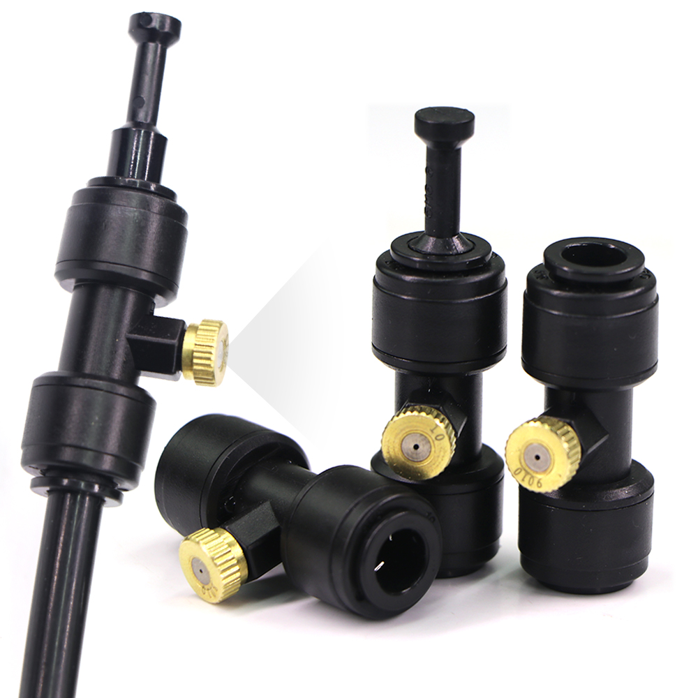 Garden Hose Nozzle - 0.1-1mm 真鍮製スプレーノズル、ティーコネクター付き、ガーデンパティオ用、外径8mm PEホース対応、ミスト冷却システム、フォグスプリンクラー、アトマイザー