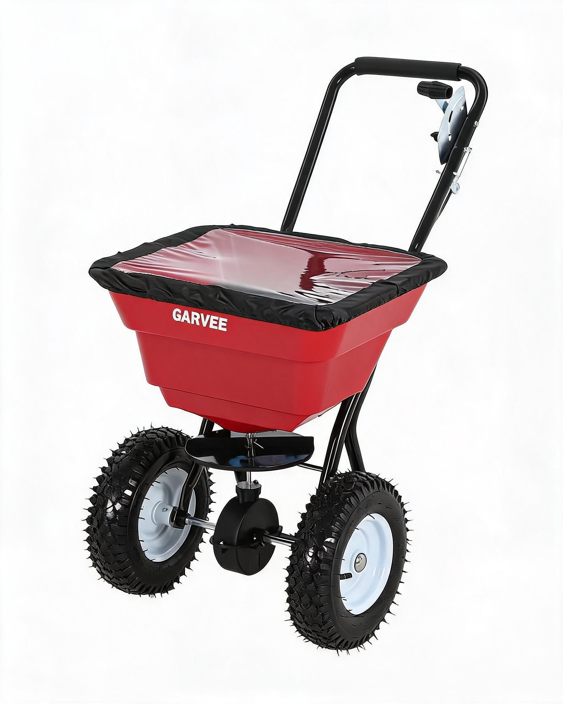 Grass Seed Spreader - 80ポンド推力の散布機、12フィートの散布幅、13インチの全地形対応ホイール、流量調整機能付き、頑丈な歩行式芝生散布機（肥料、草の種、融雪剤、塩用）