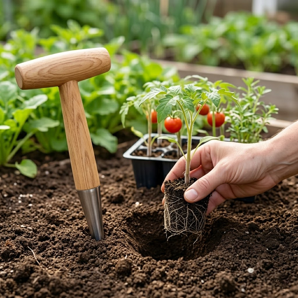 Gardening Tools For Digging - 木製ハンドル付き手掘り器、播種・掘削・移植用ガーデンホールパンチツール