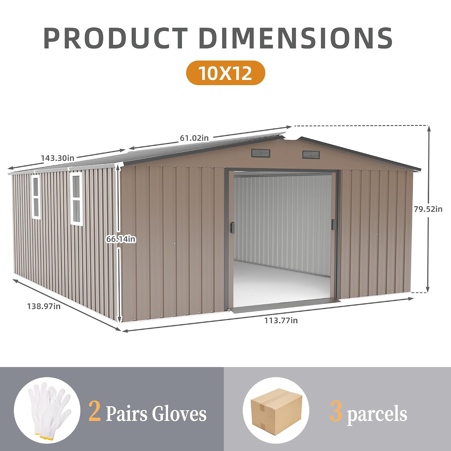 10x12フィートの屋外収納庫、大きな金属製ガーデンシェッド - Gardening Tools In のレビューと価格