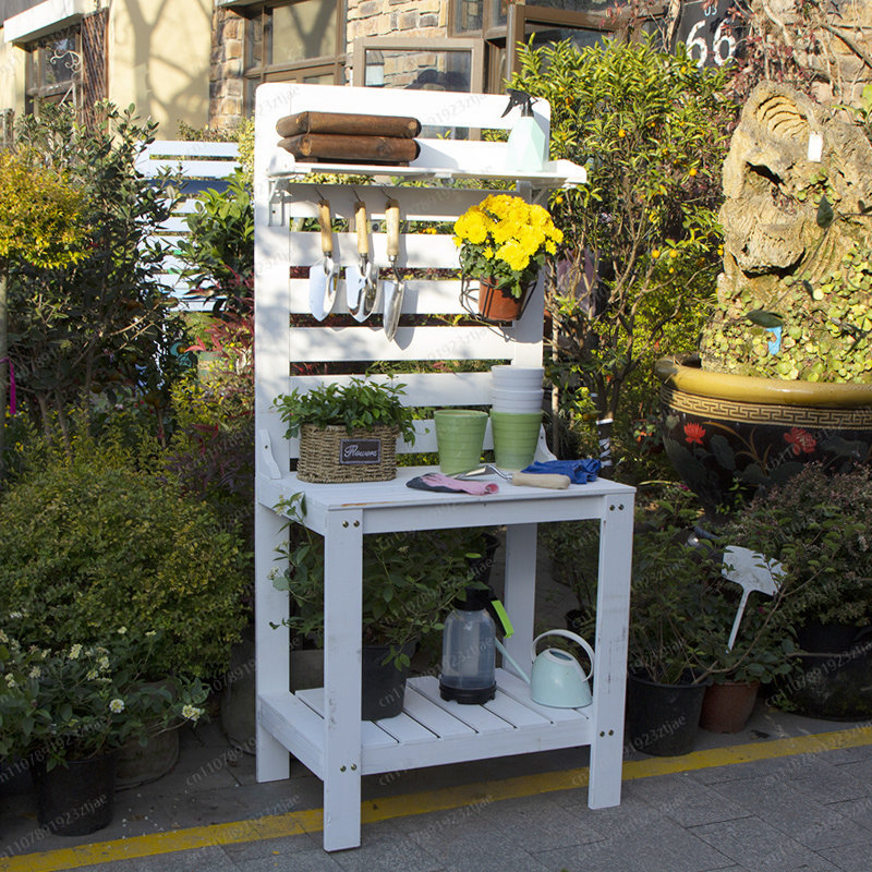 無垢材多肉植物栽培テーブル、ツール収納付き、屋外花作業台、バ - Gardening Tools In Japan のレビューと価格