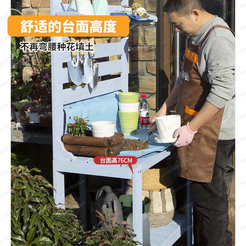 無垢材多肉植物栽培テーブル、ツール収納付き、屋外花作業台、バ - Gardening Tools In Japan のレビューと価格
