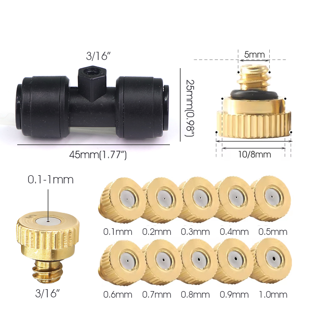 0.1-1mm 真鍮製スプレーノズル、ティーコネクター付き、 - Garden Hose Nozzle のレビューと価格