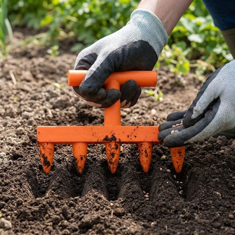 プラスチック製土壌穴掘りツール 5プロング式高速均等散布プラ - Garden Row Marker のレビューと価格