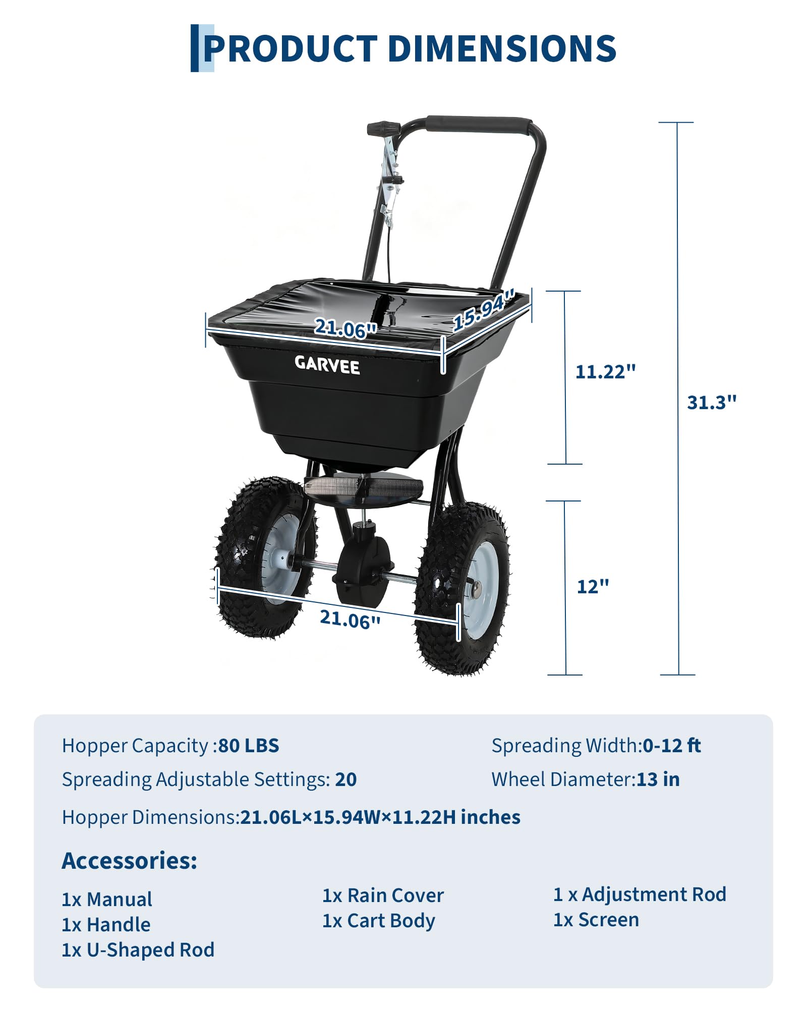 80ポンド推力の散布機、12フィートの散布幅、13インチの全 - Grass Seed Spreader のレビューと価格