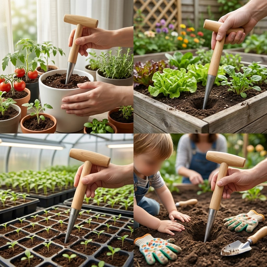 木製ハンドル付き手掘り器、播種・掘削・移植用ガーデンホールパ - Gardening Tools For Digging のレビューと価格
