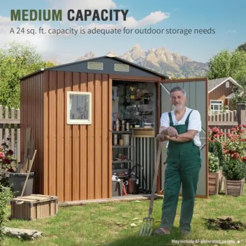 屋外収納庫 6x4フィート、窓付きロック可能な金属製ガーデン - Gardening Tools In のレビューと価格