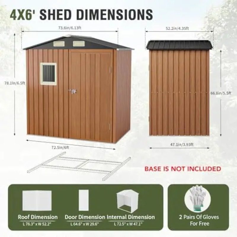 屋外収納庫 6x4フィート、窓付きロック可能な金属製ガーデン - Gardening Tools In のレビューと価格