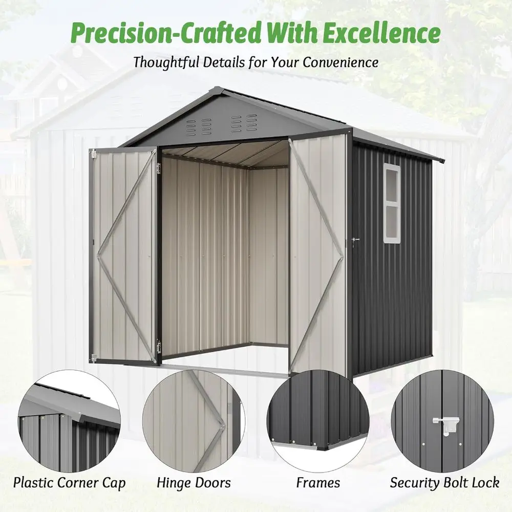 6x6フィートの亜鉛メッキ鋼製屋外収納庫（ロック可能なドア、 - Gardening Tools In のレビューと価格