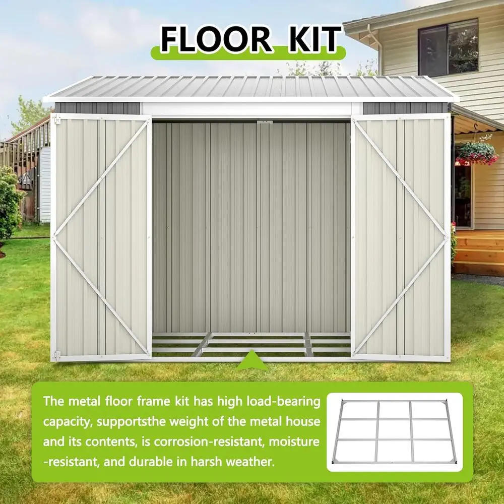 8フィート x 6フィートの屋外用金属製収納庫（床付き）、工 - Gardening Tools In のレビューと価格